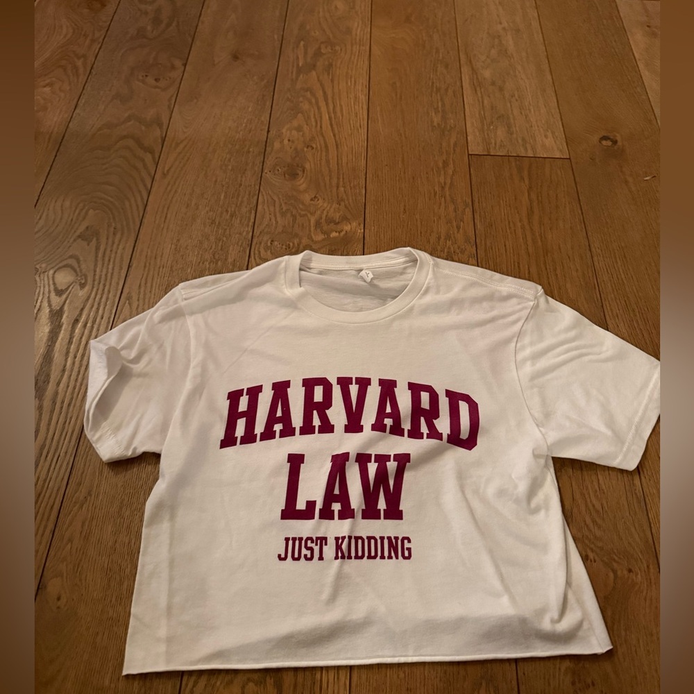 White "Harvard Law" Graphic Tee with Burgundy Text
